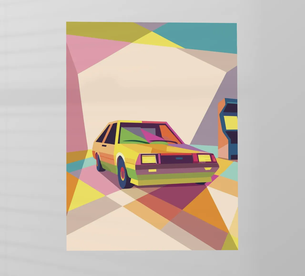 Auto con stile geometrico in una sala giochi pellicola backlit da POLYGON SPECIAL