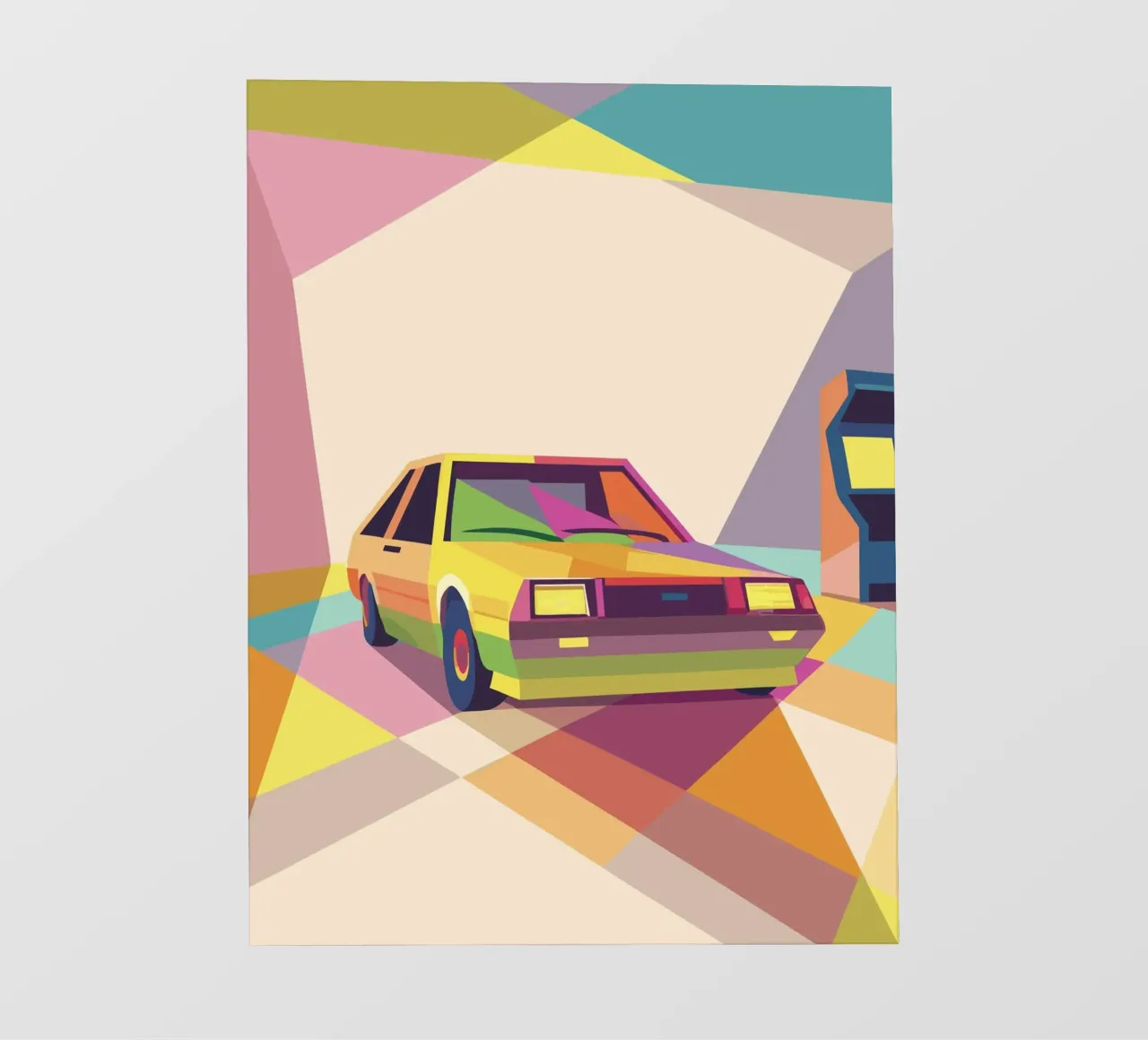 Auto con stile geometrico in una sala giochi pellicola backlit da POLYGON SPECIAL