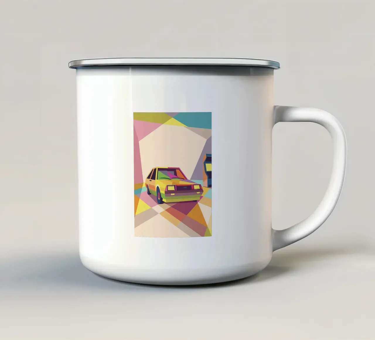 Auto con stile geometrico in una sala giochi tazza in smalto da POLYGON SPECIAL