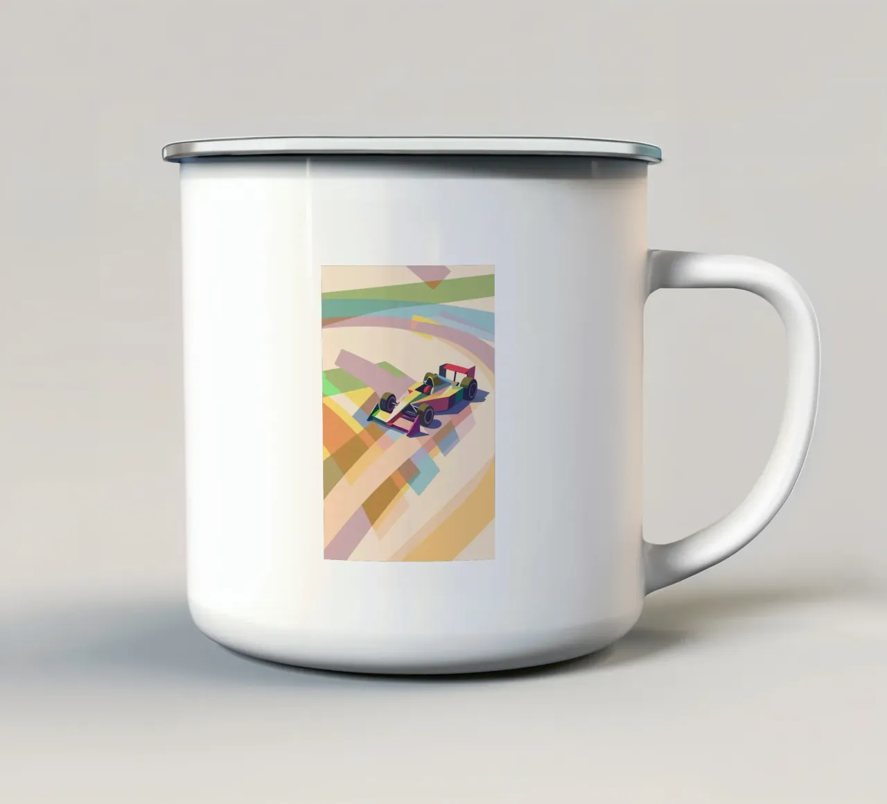 Auto di Formula 1 con stile geometrico astratto tazza in smalto da POLYGON SPECIAL