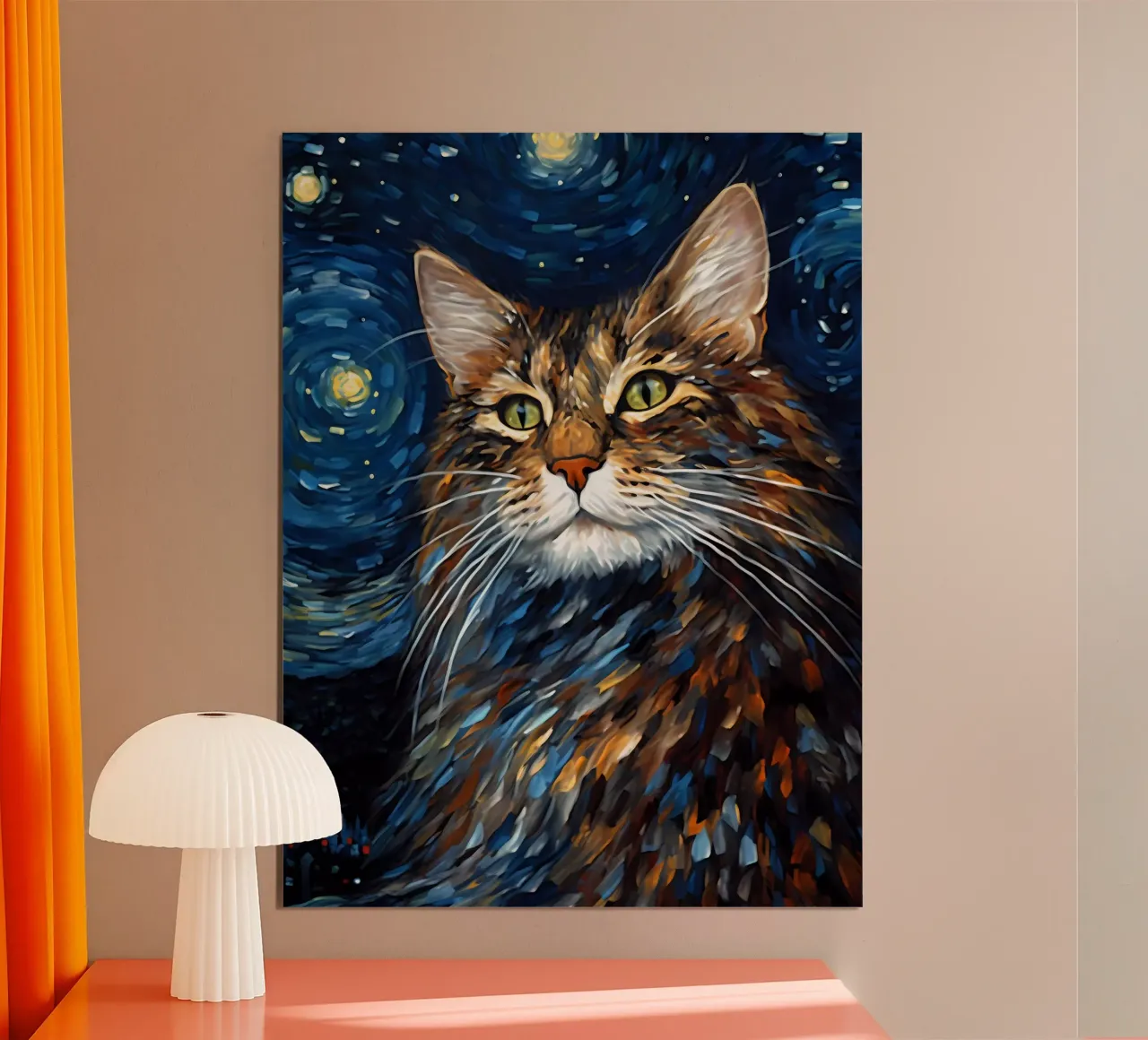 Starry Night Cat poster con telaio in alluminio da Artsy Bessy