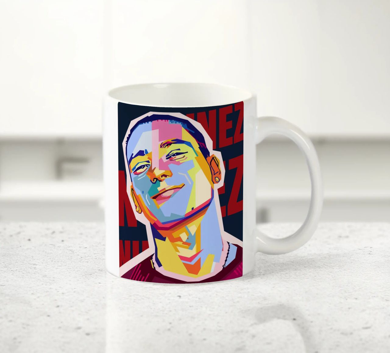 Darwin Núñez Style WPAP tazza in ceramica da KP Artwork