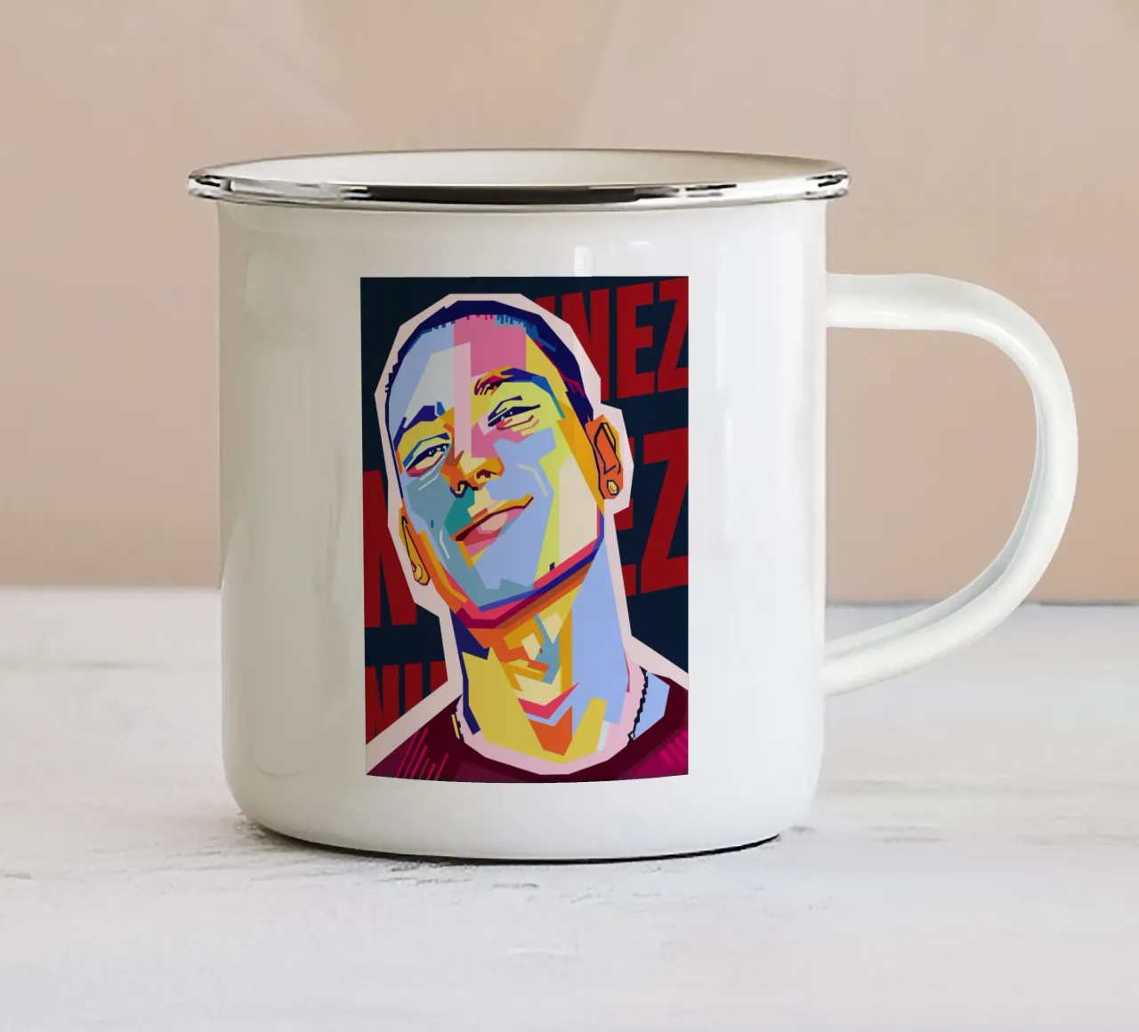 Darwin Núñez Style WPAP Emaille Tasse von KP Artwork