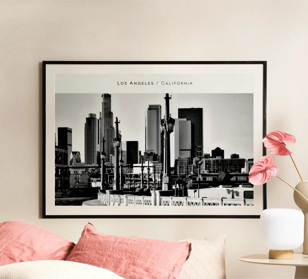 Los Angeles B&W poster con telaio in legno da In Full Color