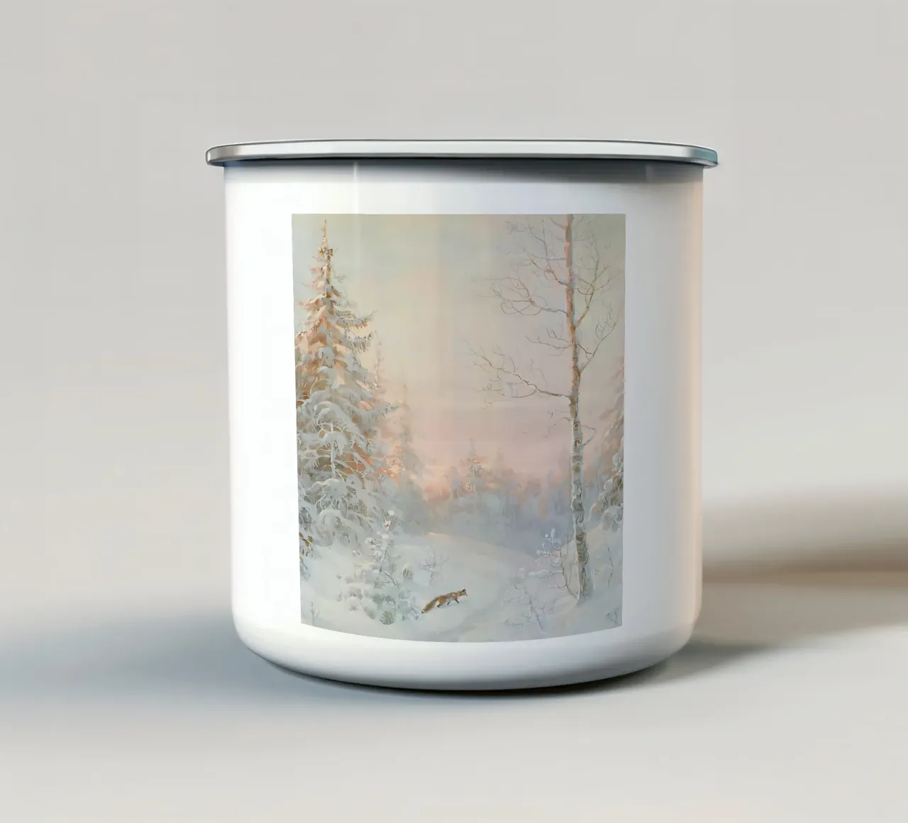 Paesaggio invernale della foresta dipinto tazza in smalto da Vintage Posters