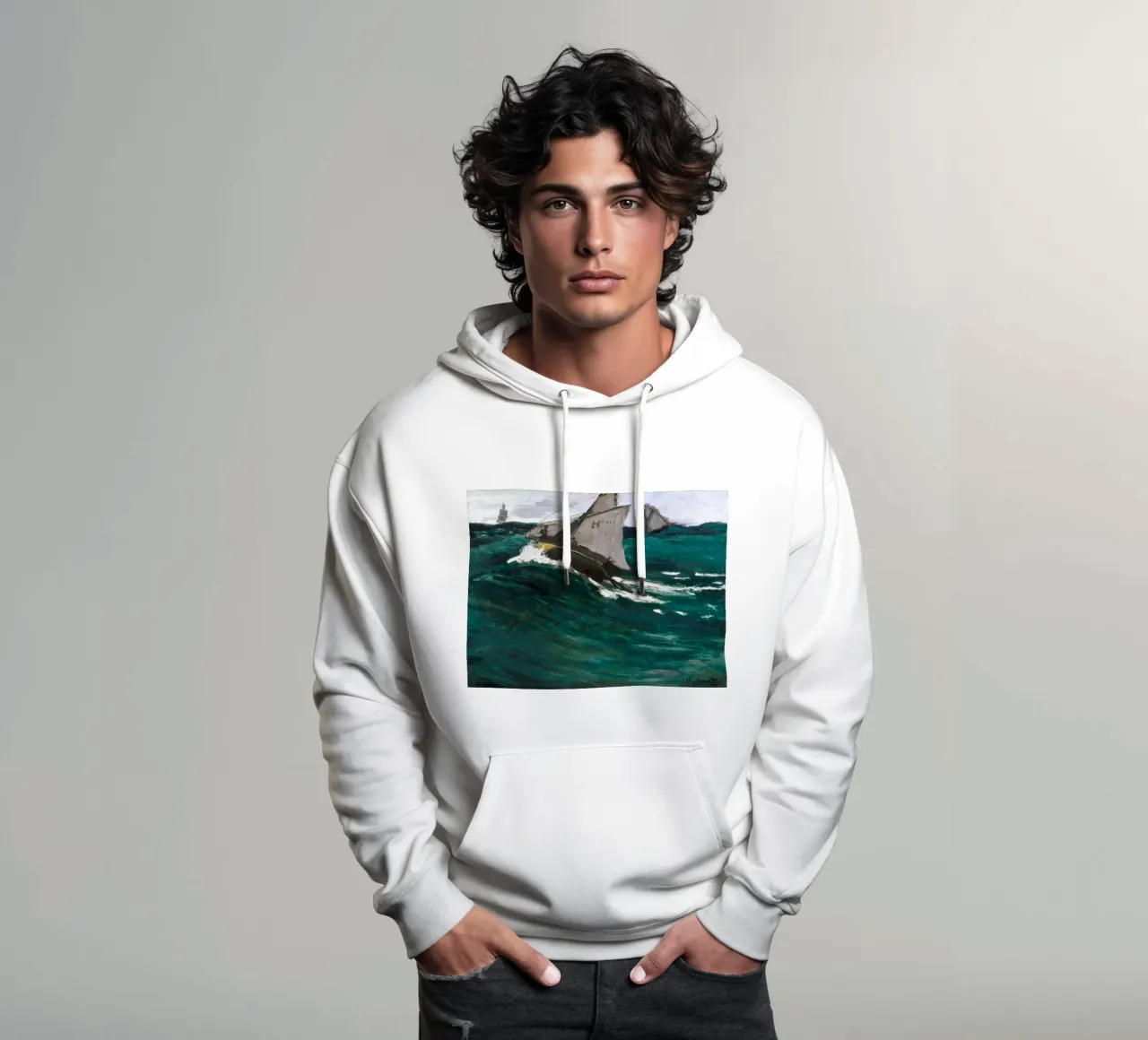 Mare in tempesta dipinto a vela felpa con cappuccio da Vintage Posters