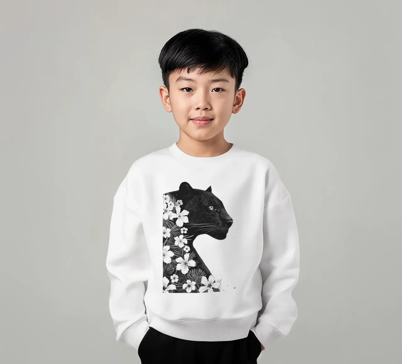 Panter met bloemen kinder sweatshirt van valeriyakorenkova