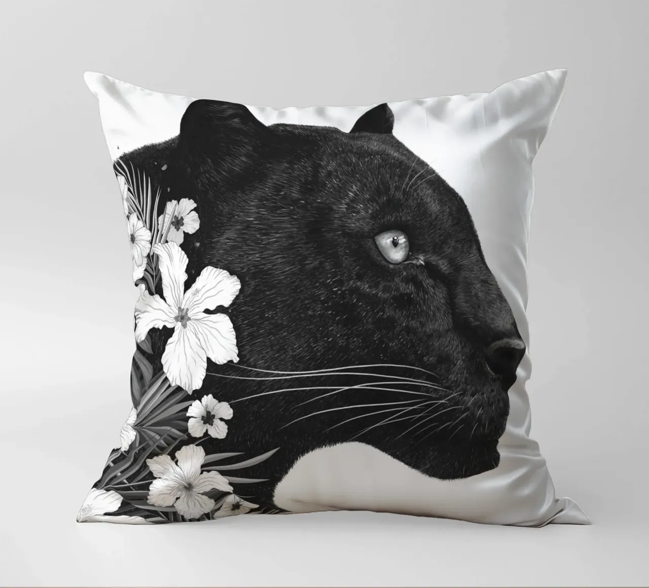 Panther with flowers decorative cushion by valeriyakorenkova