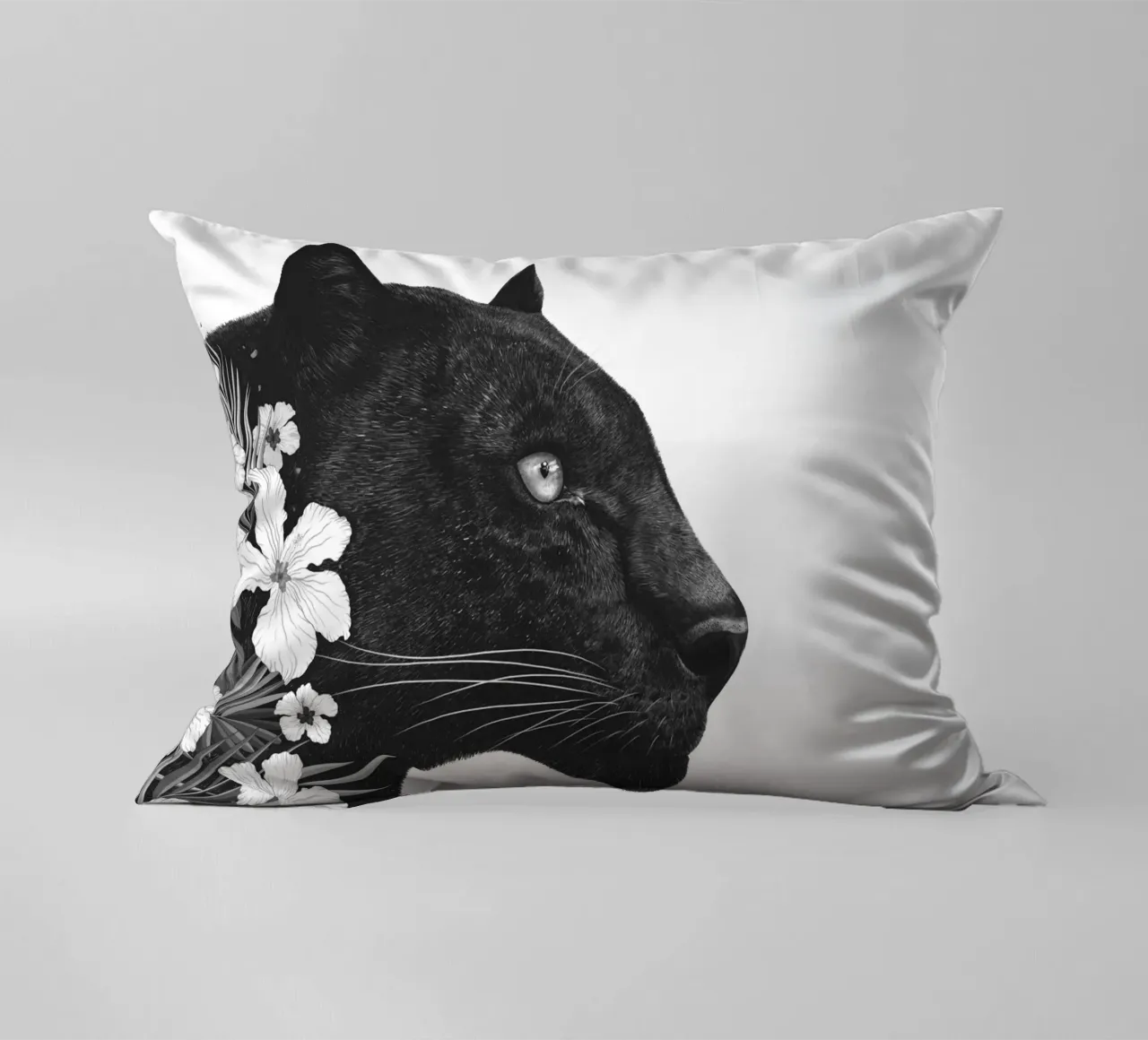 Panther with flowers decorative cushion by valeriyakorenkova