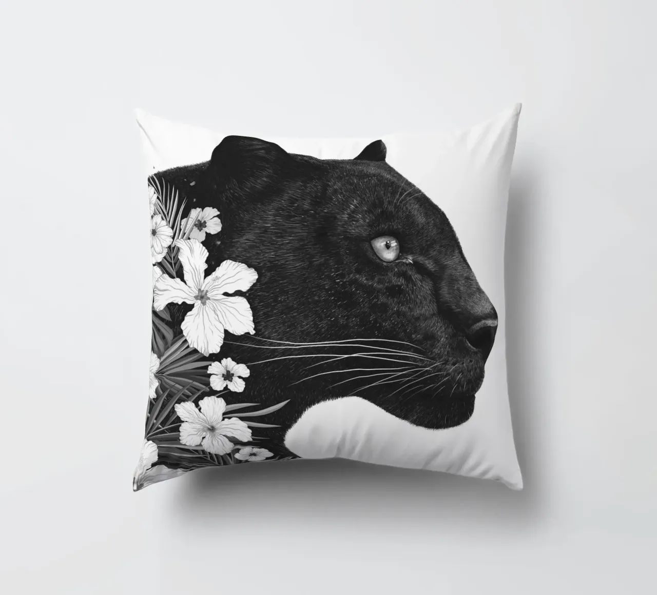 Panther with flowers decorative cushion by valeriyakorenkova