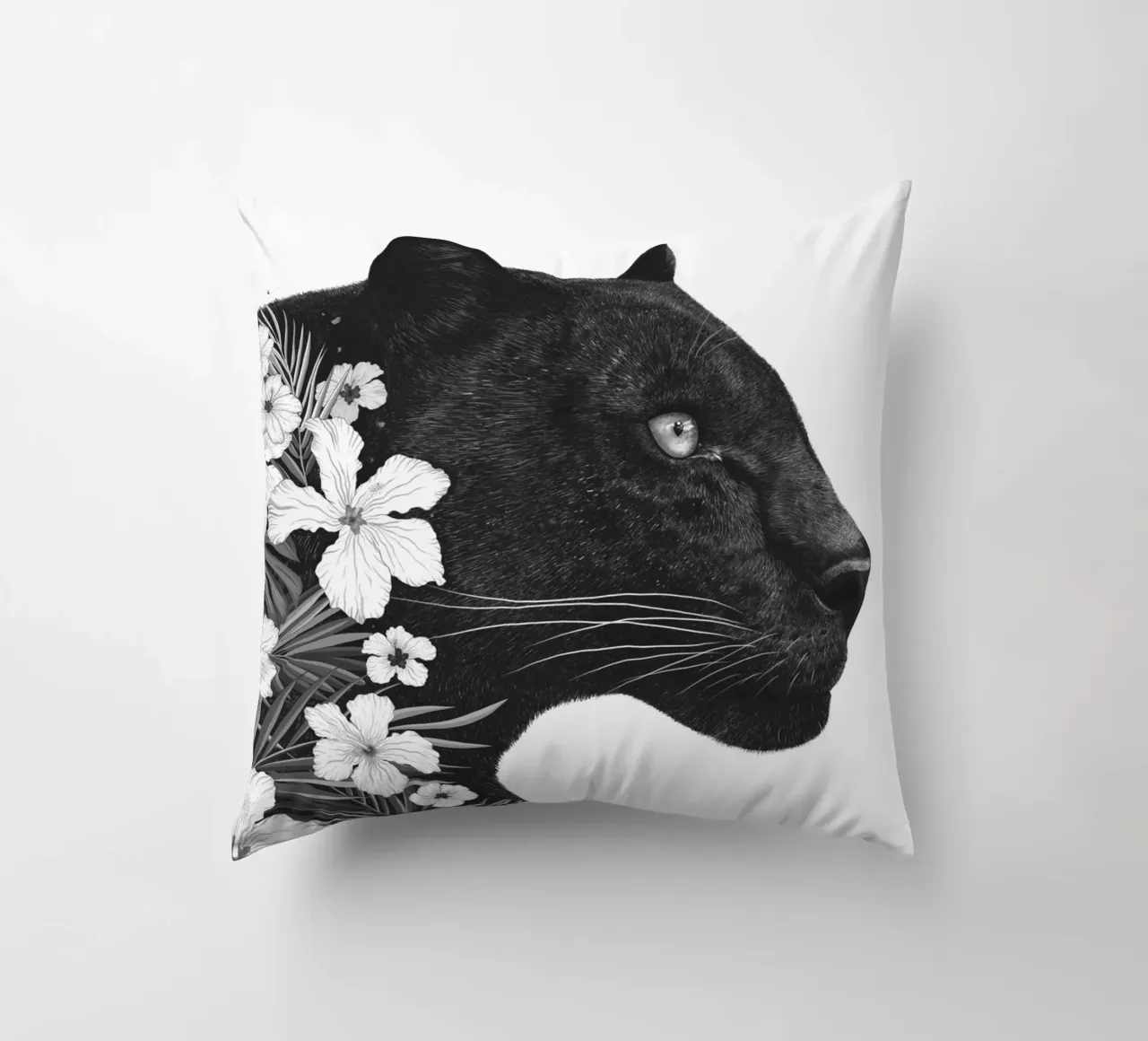Panther with flowers decorative cushion by valeriyakorenkova