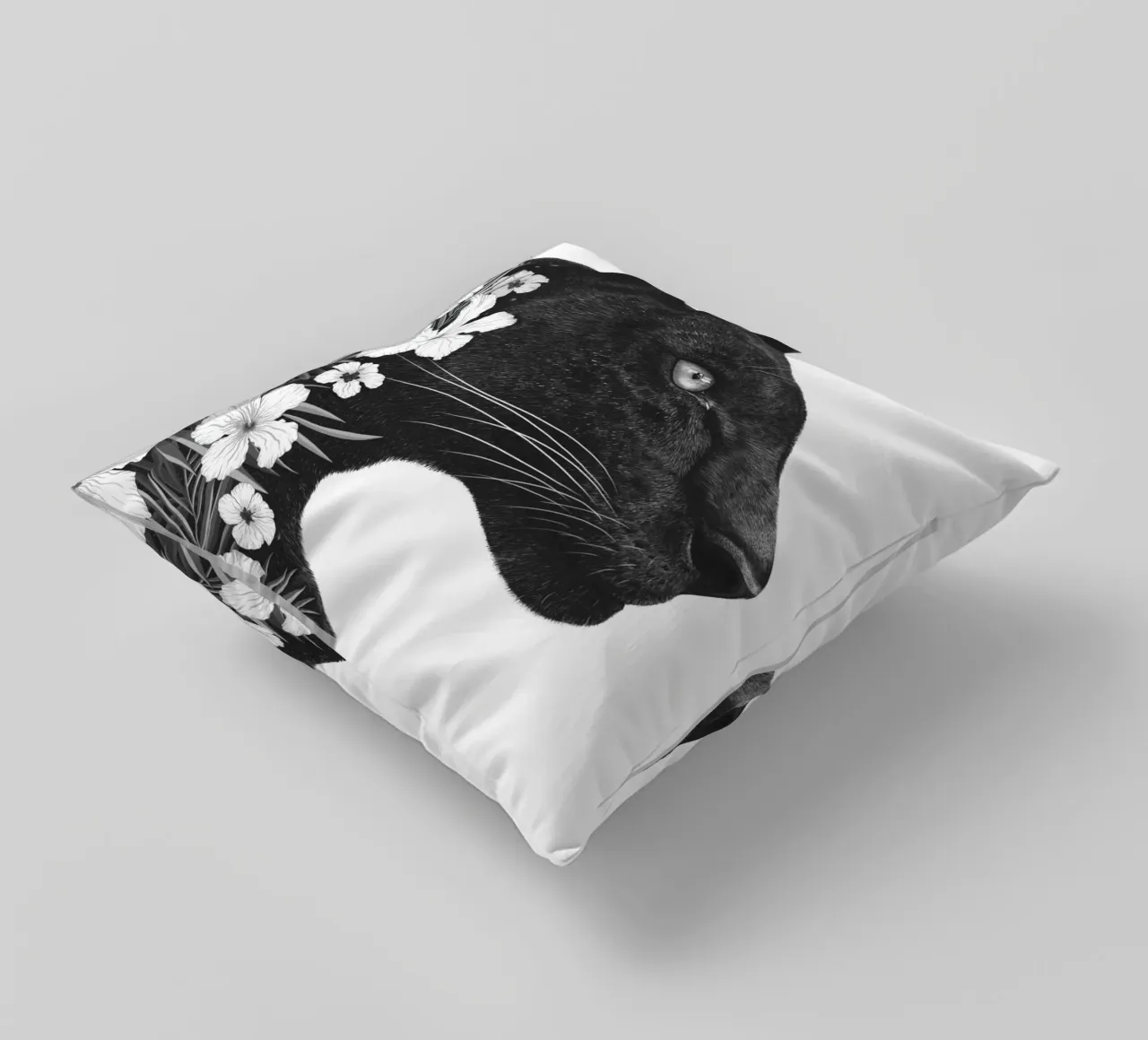Panther with flowers decorative cushion by valeriyakorenkova
