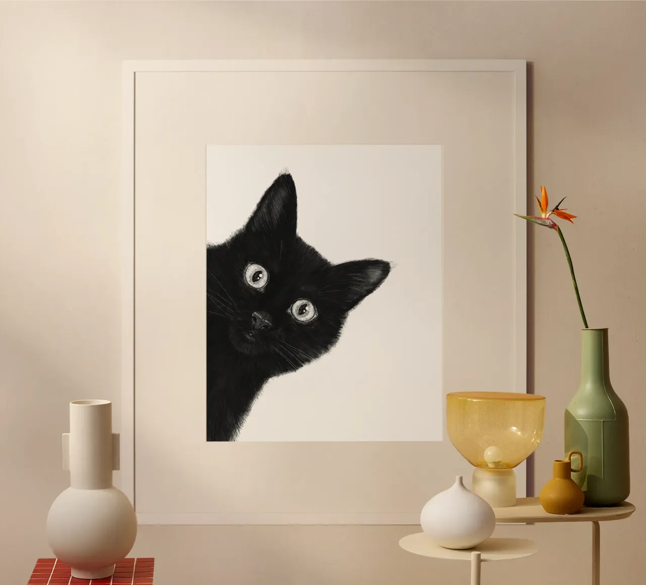 Gatto nero poster con telaio in alluminio da valeriyakorenkova