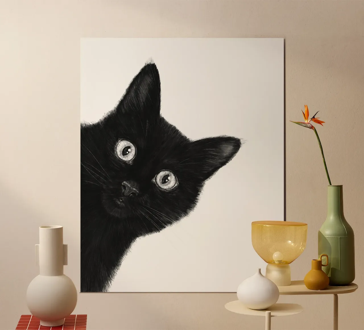 Gatto nero poster con telaio in alluminio da valeriyakorenkova