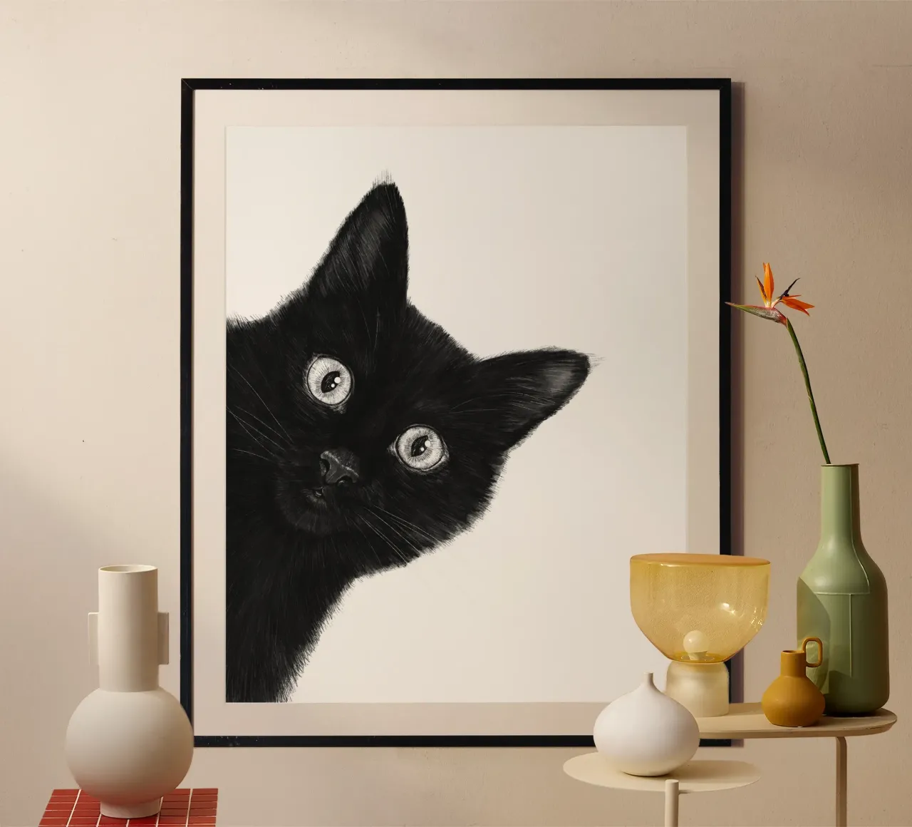 Gatto nero poster con telaio in alluminio da valeriyakorenkova