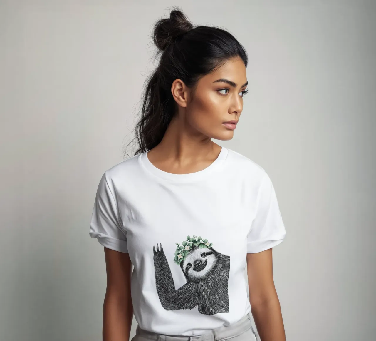 Bradipo con corona di fiori t-shirt da valeriyakorenkova