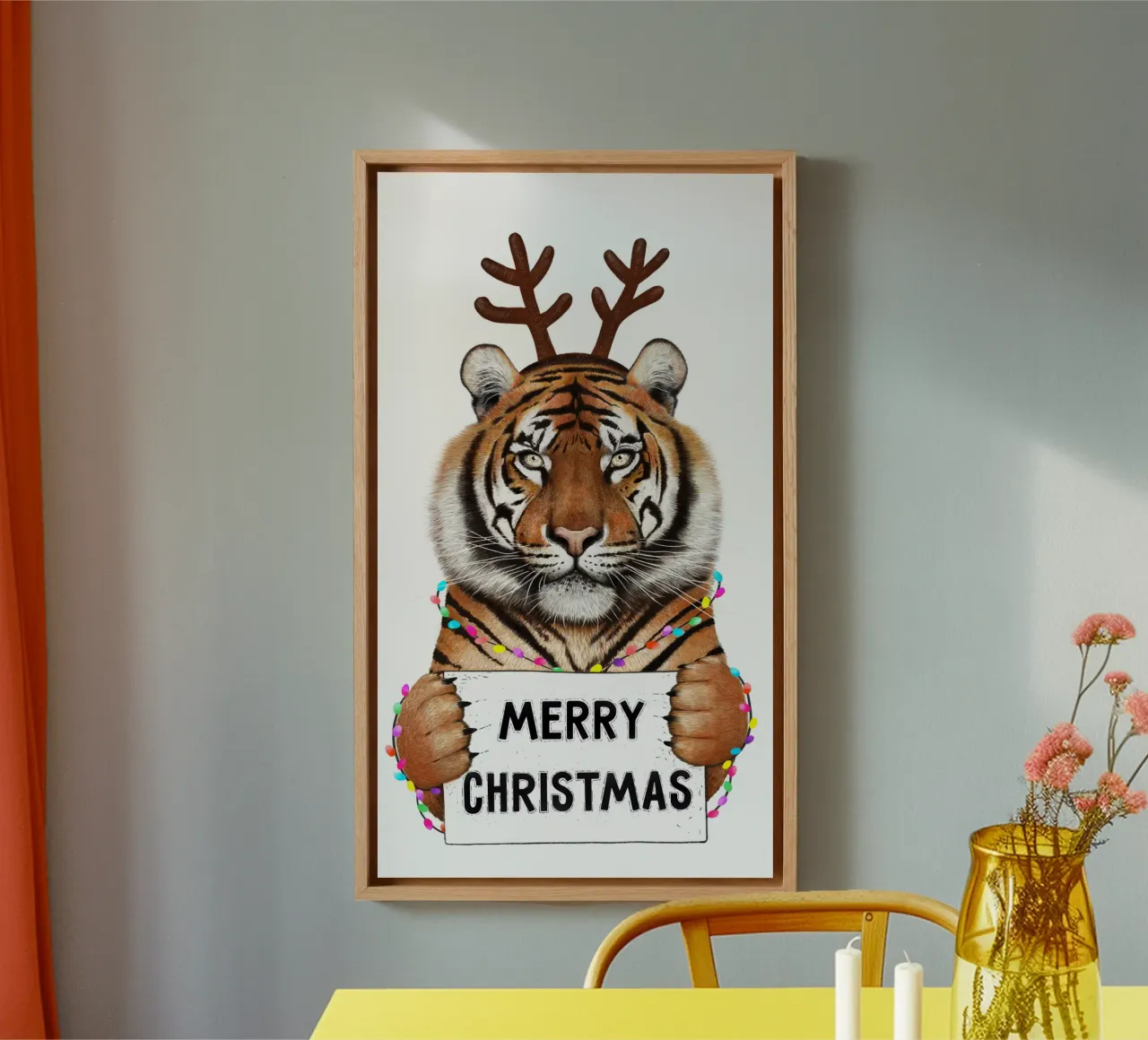 La tigre di Natale tela con Cornice a cassetta da valeriyakorenkova