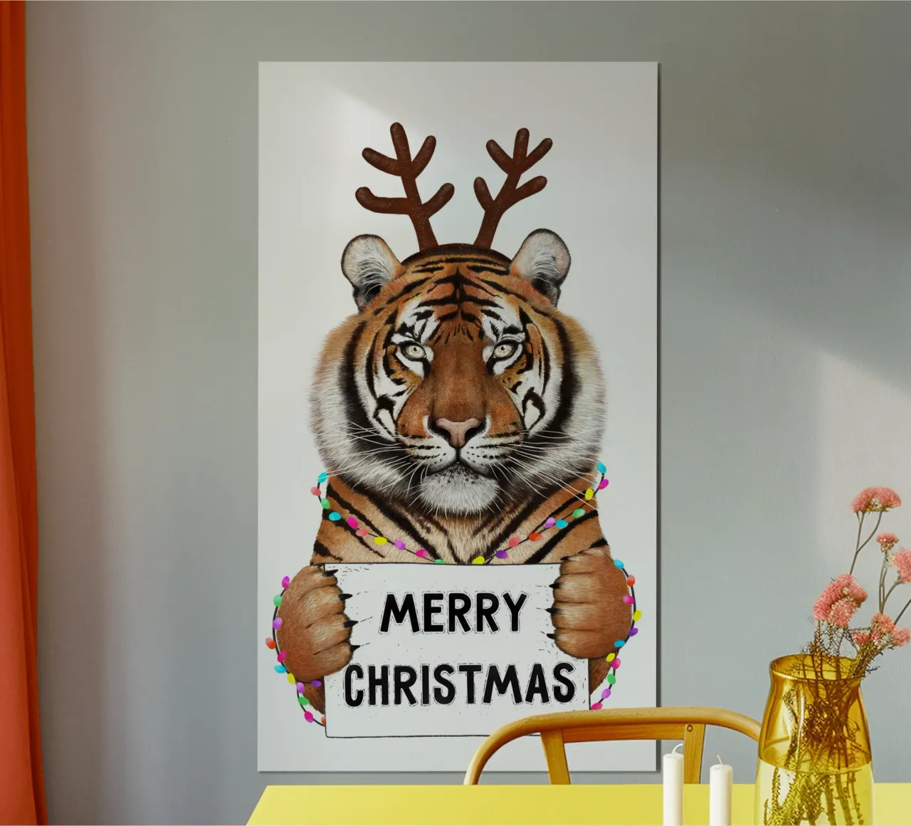 La tigre di Natale poster con telaio in alluminio da valeriyakorenkova