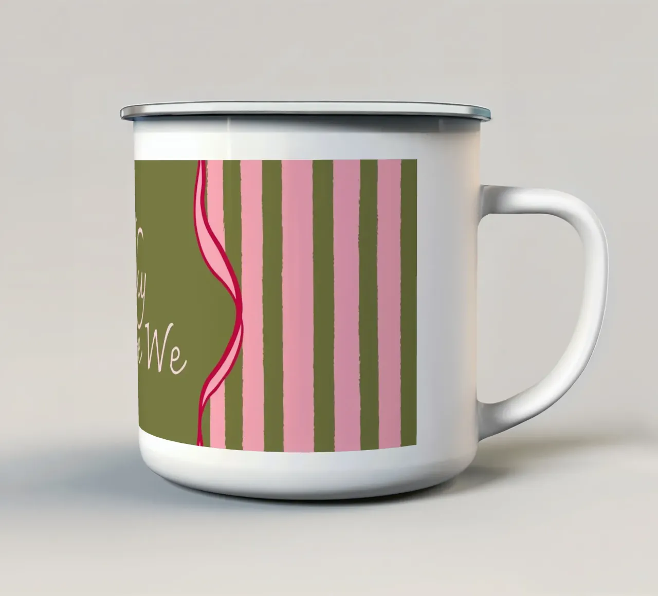 How Lucky Are We - Pink & Olive Coquette Stripe tazza in smalto da EDMPROJECT