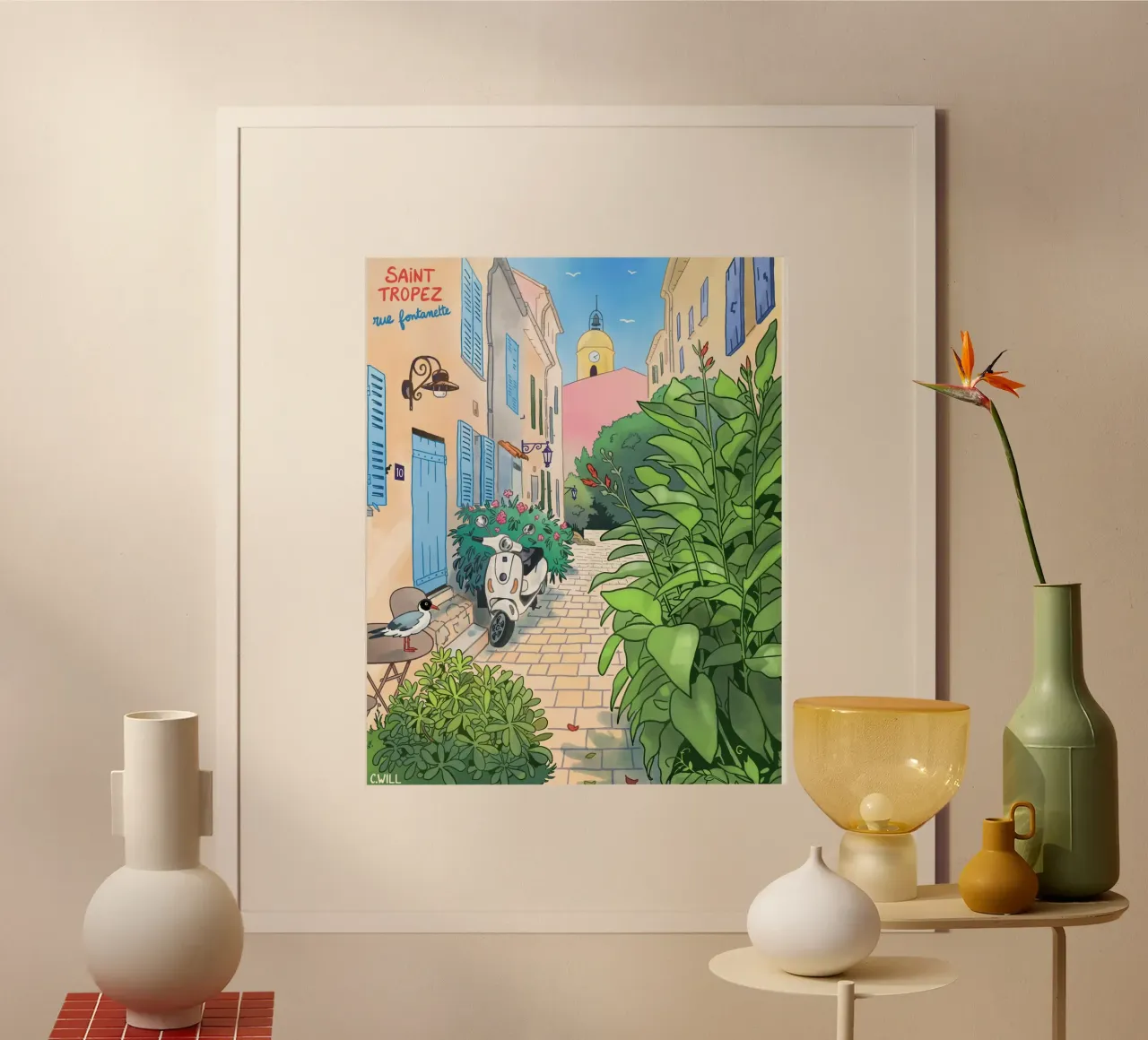 Saint-Tropez, rue Fontanette poster con telaio in legno da C.WILL