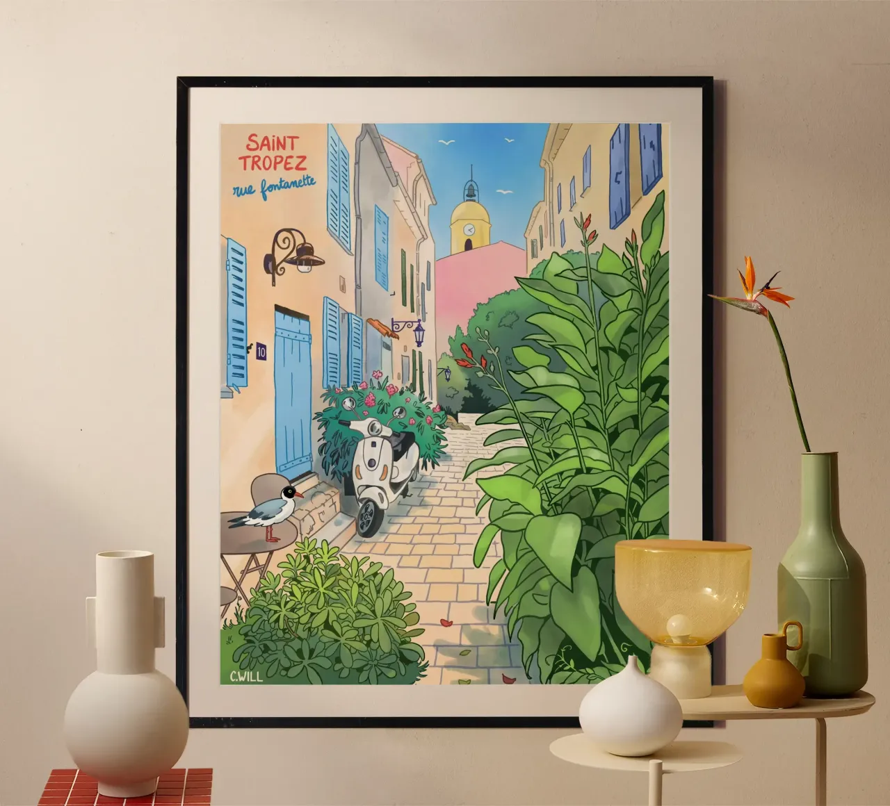 Saint-Tropez, rue Fontanette poster con telaio in legno da C.WILL