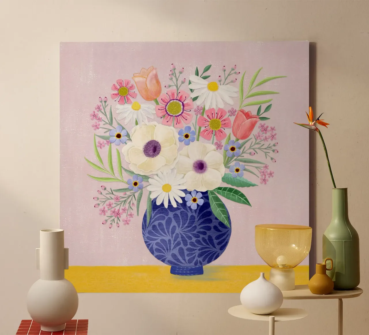 Vaso da fiori. Vintage. Delicati forieri di primavera. tela con Cornice a cassetta da CalliLetters