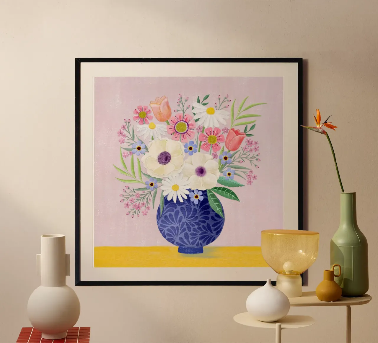 Vaso da fiori. Vintage. Delicati forieri di primavera. poster con telaio in plastica da CalliLetters