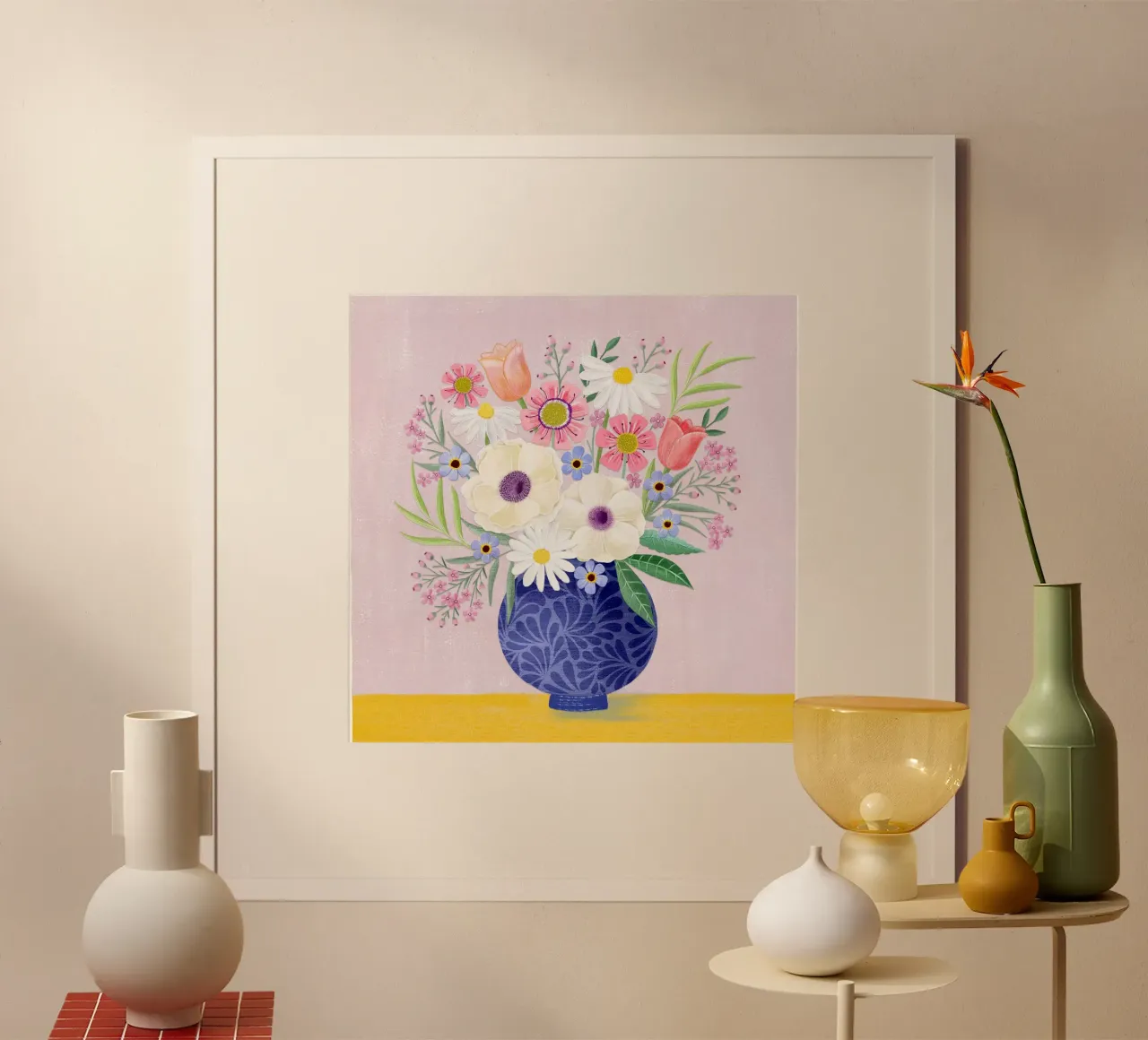 Vaso da fiori. Vintage. Delicati forieri di primavera. poster con telaio in plastica da CalliLetters