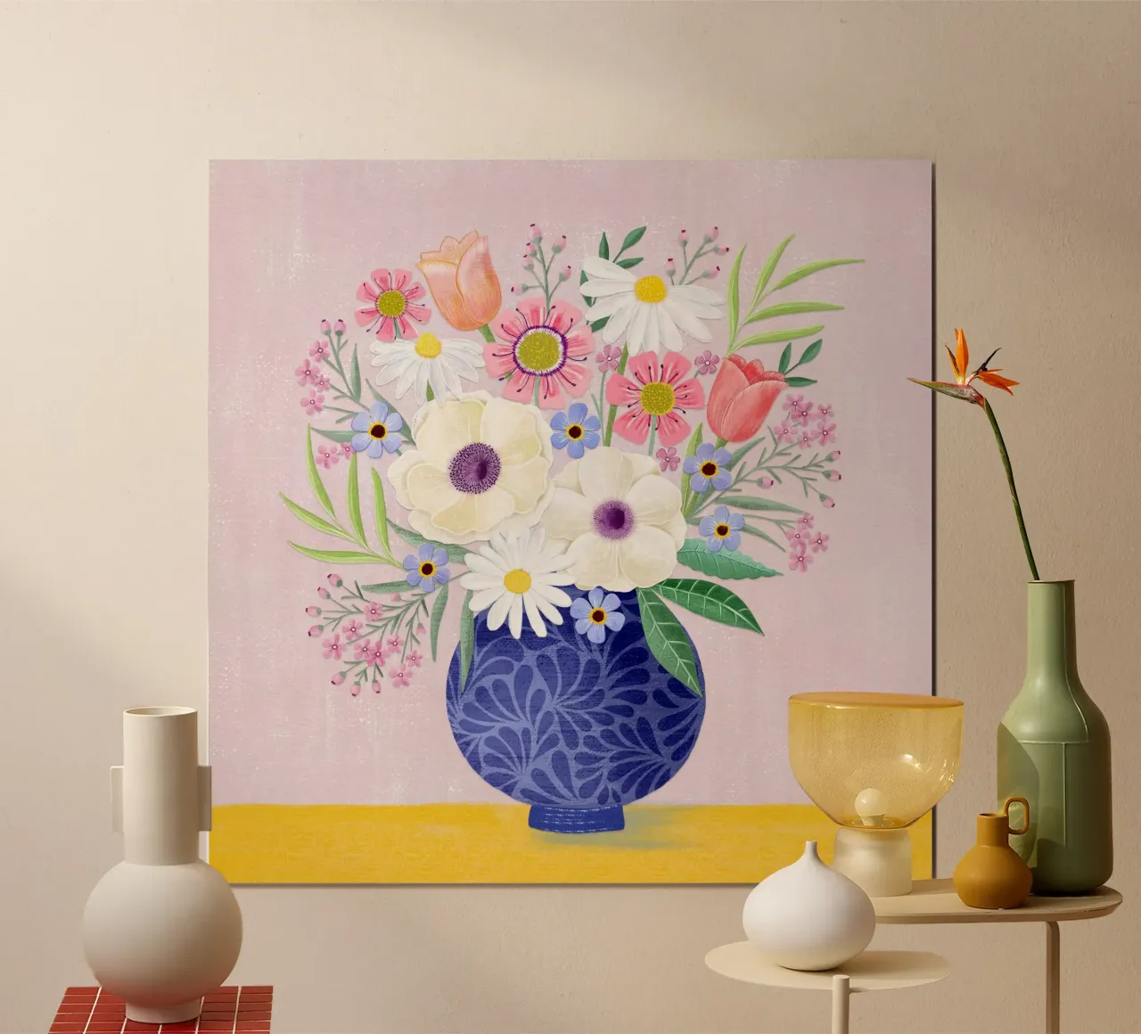 Vaso da fiori. Vintage. Delicati forieri di primavera. poster con telaio in plastica da CalliLetters