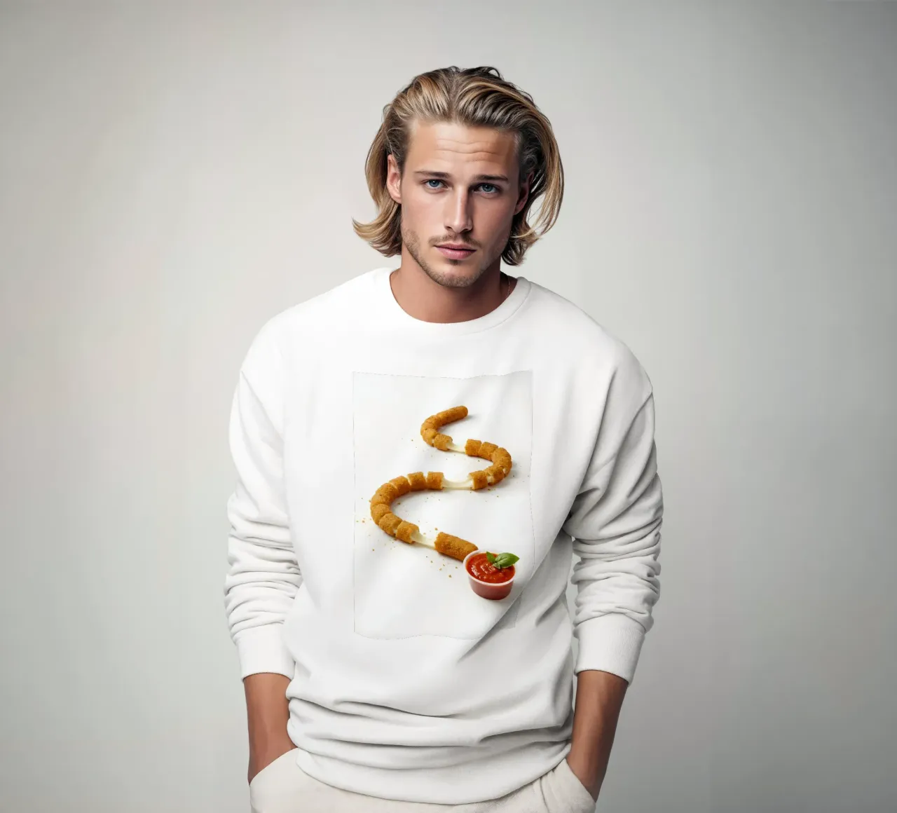 Mozzarella Stick Snake – Funny Food Art Print felpa da Tasty Critter Creations