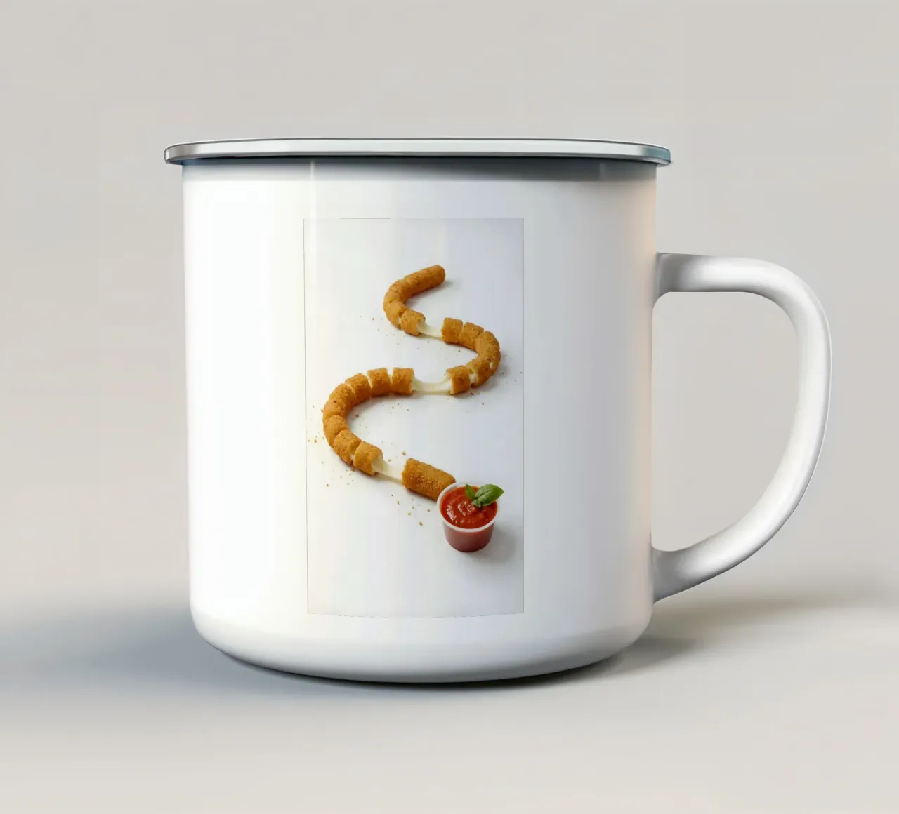 Mozzarella Stick Snake – Funny Food Art Print tazza in smalto da Tasty Critter Creations