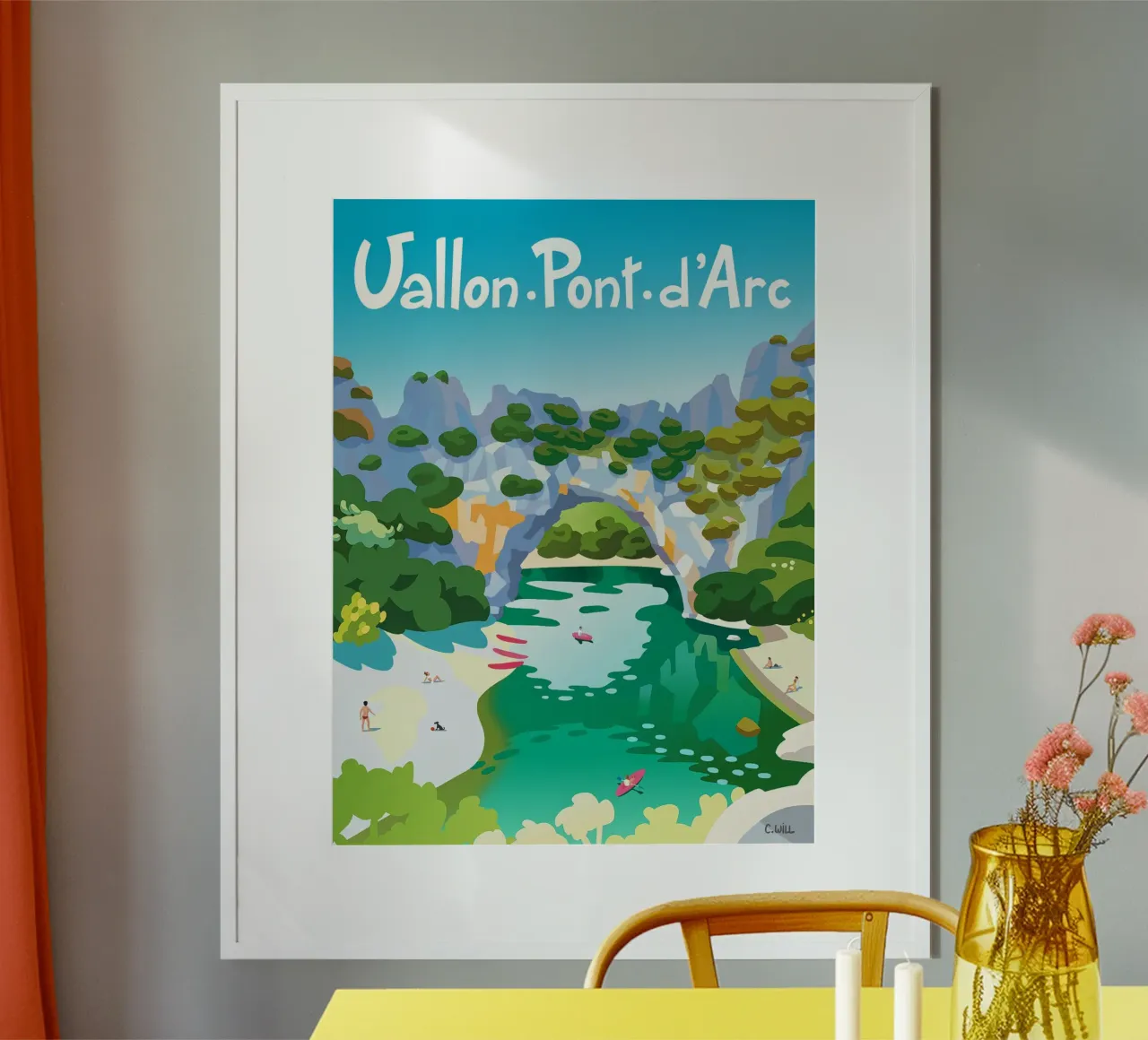 Vallon-Pont-d'Arc poster con telaio in legno da C.WILL