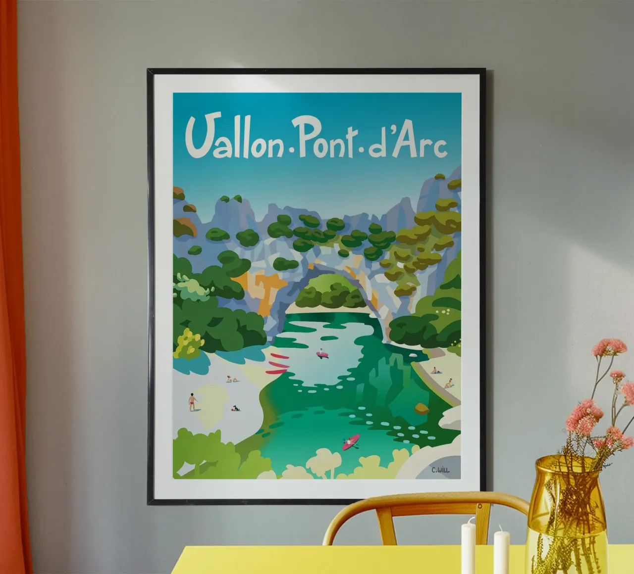 Vallon-Pont-d'Arc poster con telaio in legno da C.WILL