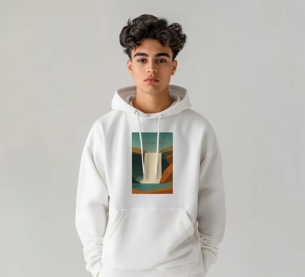 Skógafoss felpa con cappuccio da minimalist designs