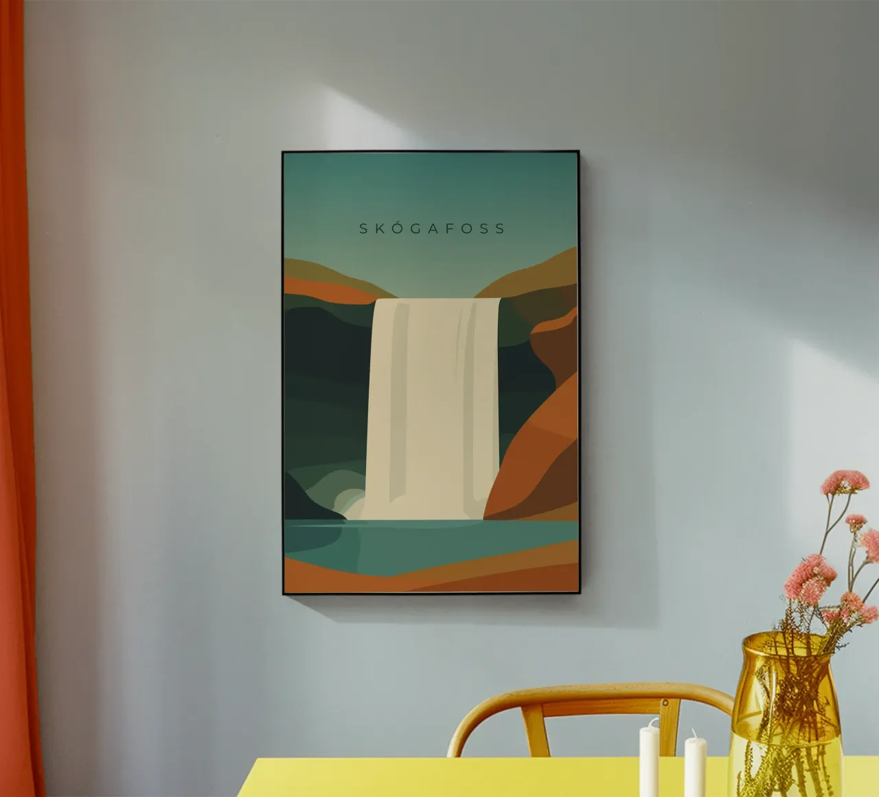 Skógafoss acryl van minimalist designs