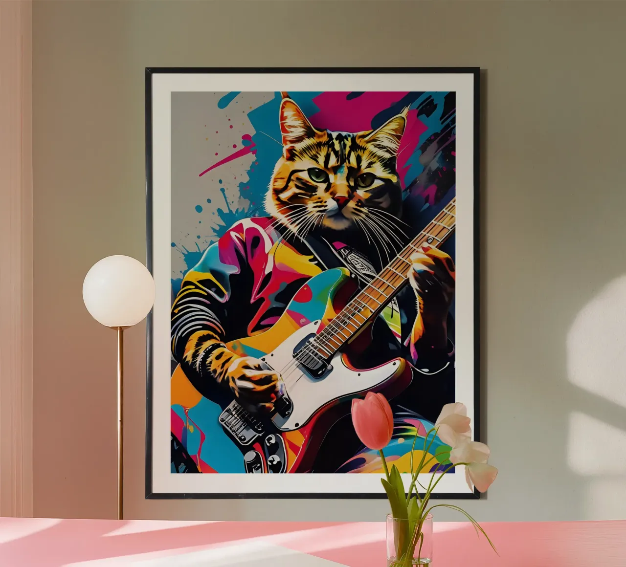 Il gatto suona la chitarra poster con telaio in plastica da MakArena