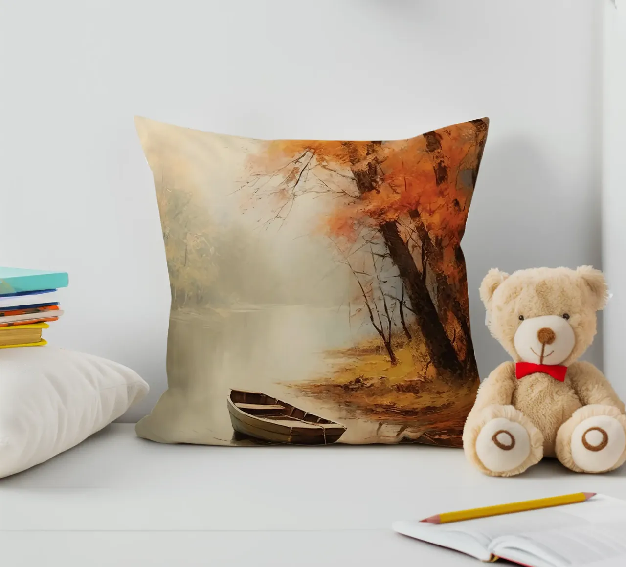 Barca a remi in autunno cuscino da The Herringstore