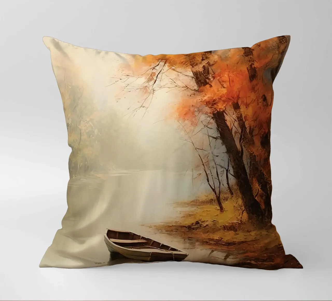 Barca a remi in autunno cuscino da The Herringstore