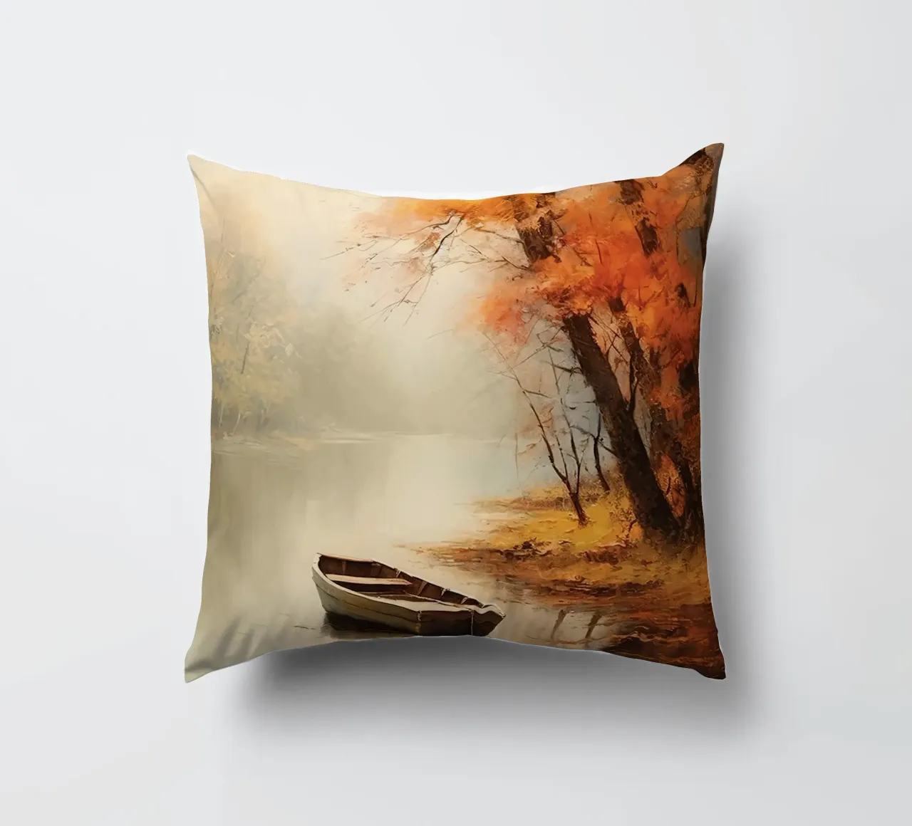 Barca a remi in autunno cuscino da The Herringstore