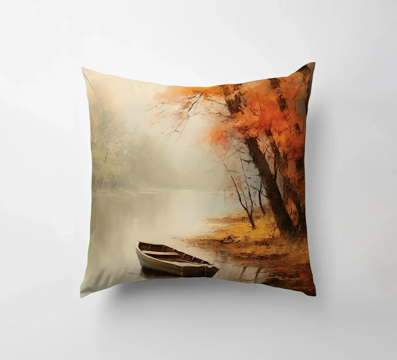 Barca a remi in autunno cuscino da The Herringstore