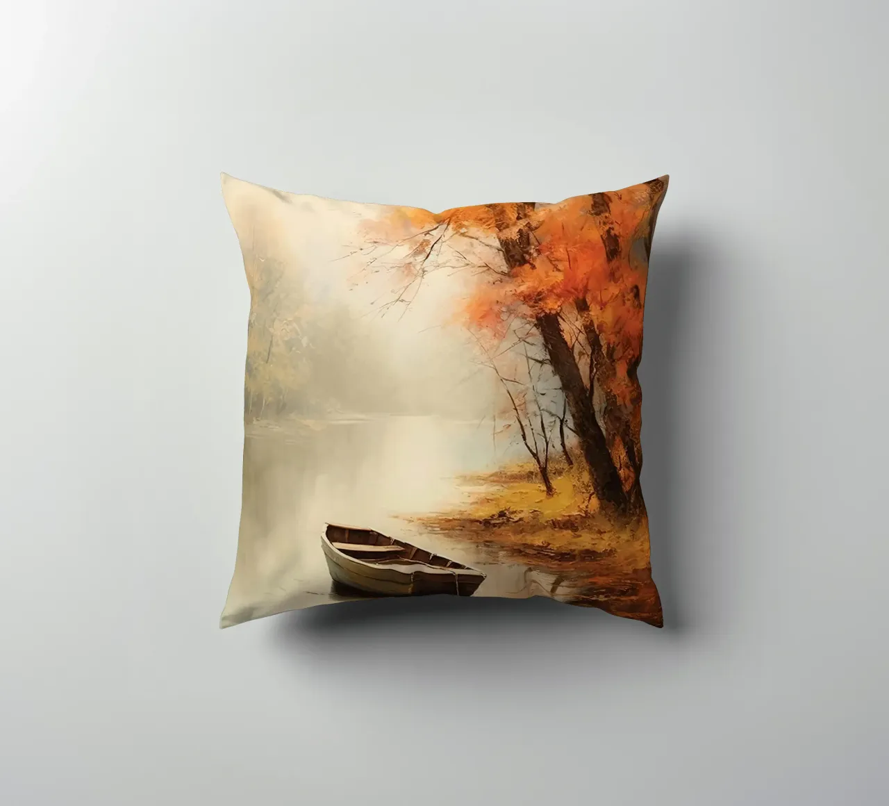 Barca a remi in autunno cuscino da The Herringstore