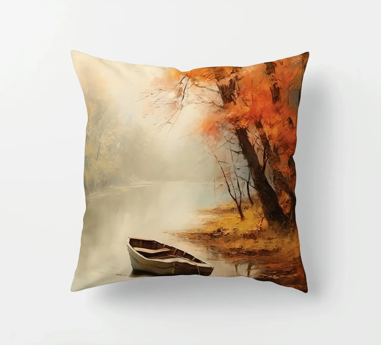 Barca a remi in autunno cuscino da The Herringstore