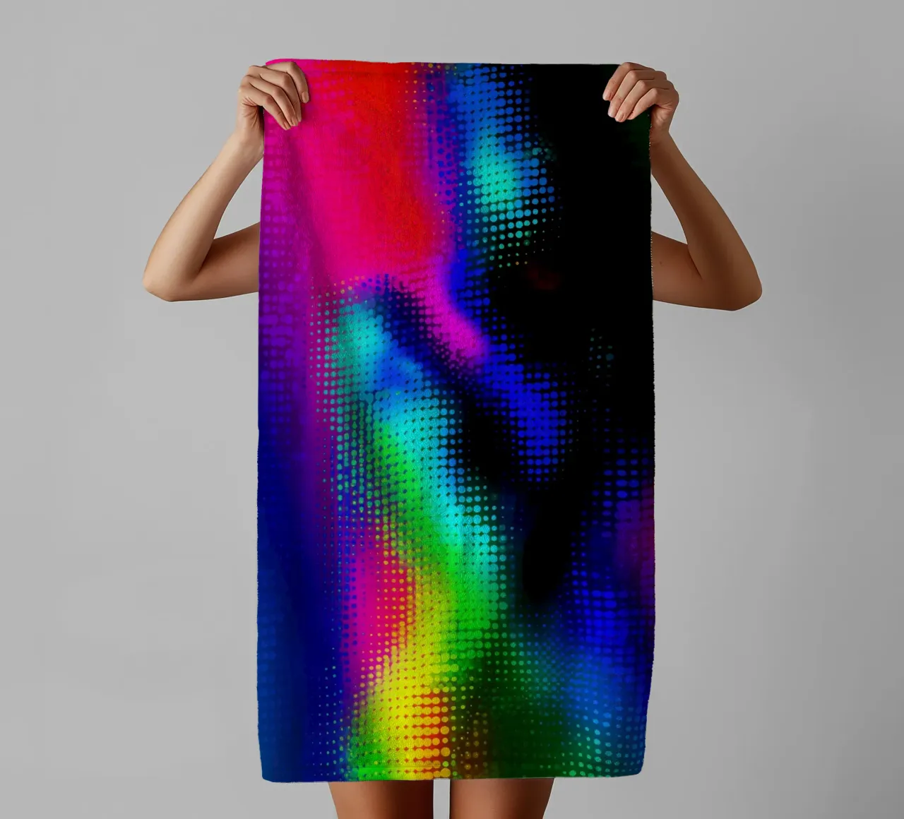 Femmina seminuda in una frenesia digitale al neon asciugamano da bagno da Autofocus