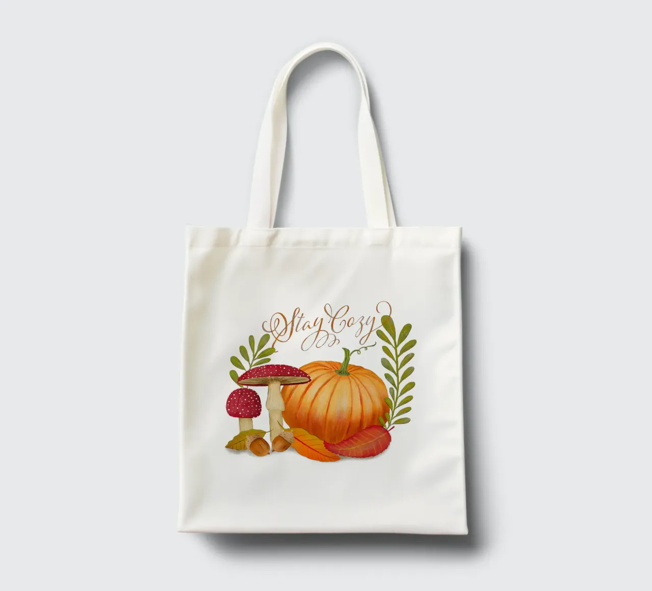 Autumn with pumpkin and leaves. Make yourself cosy. tote bag by CalliLetters