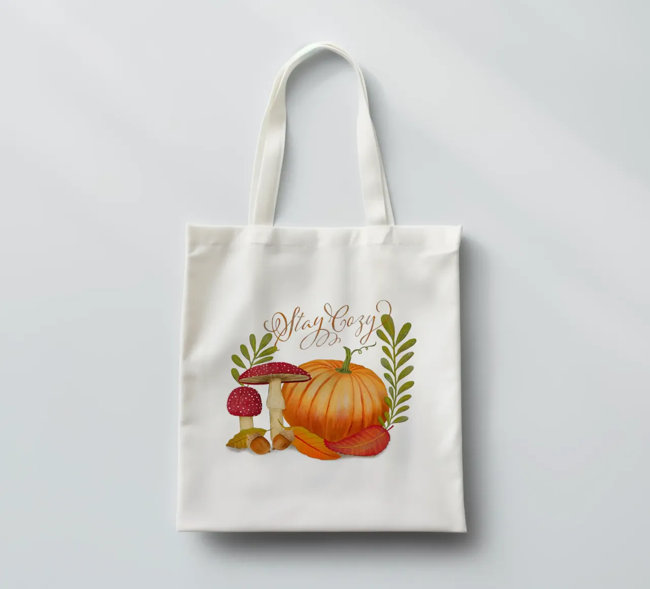 Autumn with pumpkin and leaves. Make yourself cosy. tote bag by CalliLetters