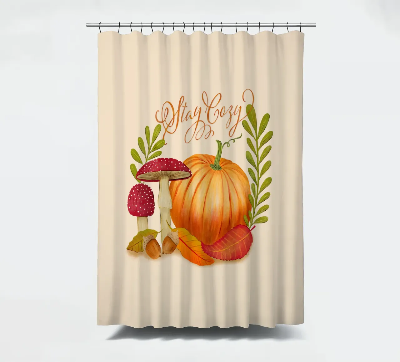 Autunno con zucca e foglie. Accomodatevi. tenda da doccia da CalliLetters