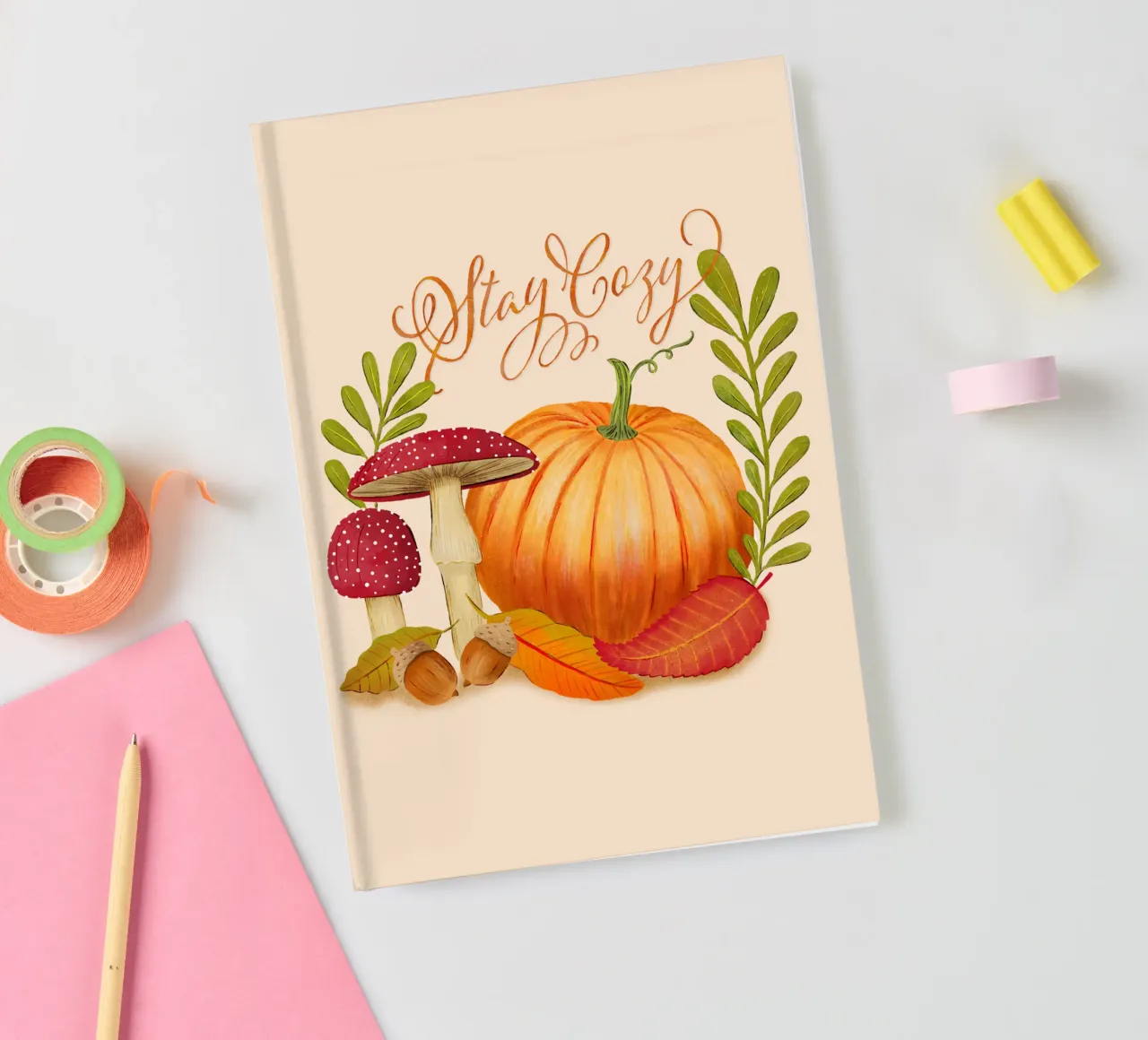 Autumn with pumpkin and leaves. Make yourself cosy. notebook by CalliLetters