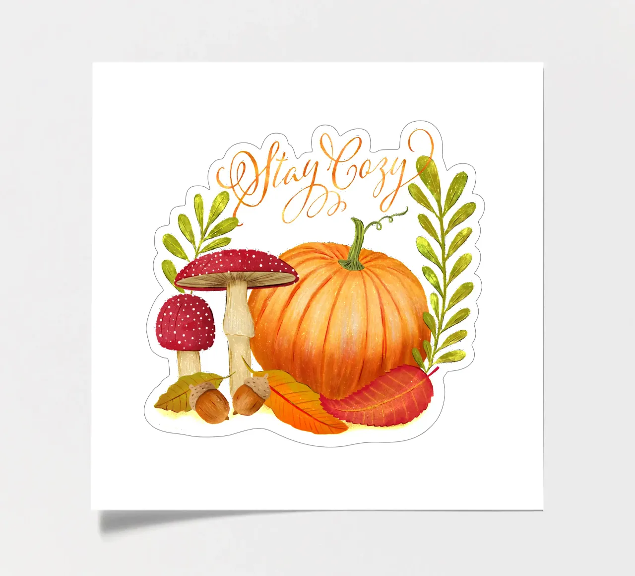 Autumn with pumpkin and leaves. Make yourself cosy. sticker sheet by CalliLetters