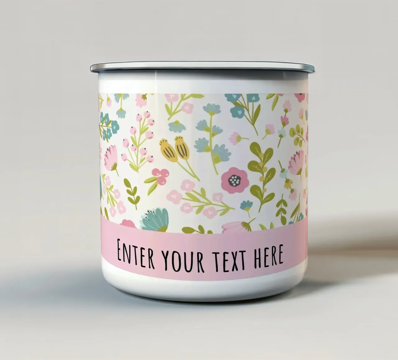 Motifs floraux avec texte personnalisé mug en émail de DesignArt