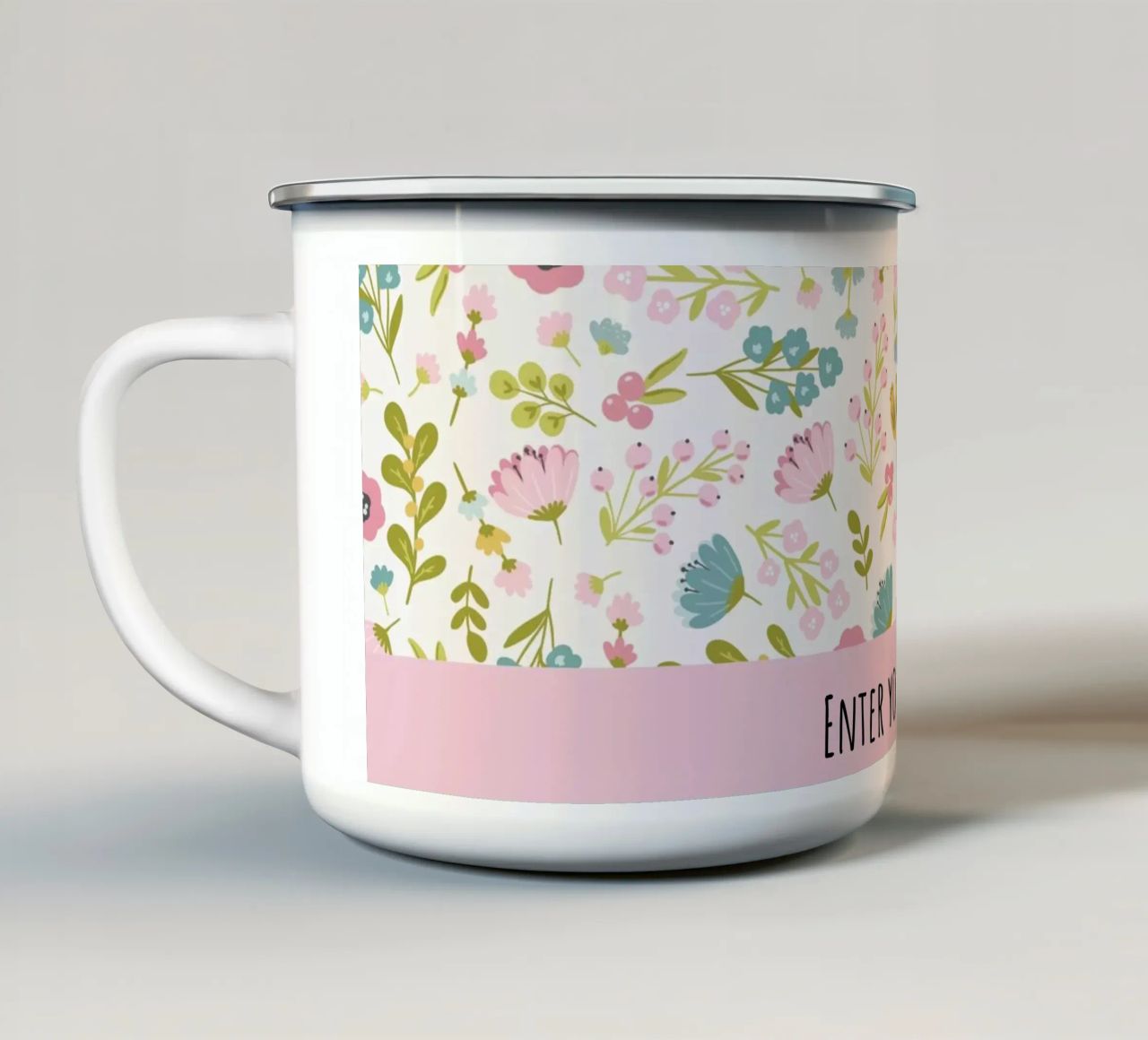 Floral patterns with Custom text enamel mug by DesignArt
